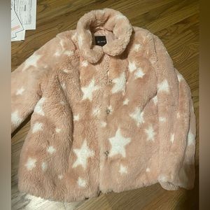 Me Jane Girl's Star-Print Faux Fur Jacket in size 14